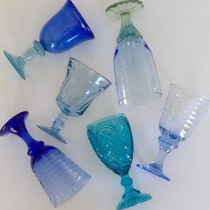 S/6 Mismatched Blue Water Goblets